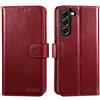 Lensun Cover per Samsung Galaxy S22 Plus/S22 + 5G, Custodia in Vera Pelle [Antiurto] RFID Libro Portafoglio Chiusura Magnetico Flip Custodie Cuoio per Samsung S22+ 5G-Vino rosso