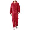KBOPLEMQ Tuta da uomo in pile Teddy, tuta intera da uomo, soffice, pigiama, invernale, calda, in peluche, per la casa, per il sonno, morbido, pigiama con cappuccio, O rosso., S