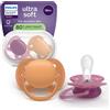 Philips Avent Succhietti Ultra Soft 18m+ Pastello Viola e Marrone, a base vegetale - Set da 2 ciucci - Philips Avent