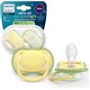 Philips Avent Succhietti Ultra Air Day&Night 18m+ Pastello Giallo e Verde con Luna, a base vegetale - Set da 2 ciucci - Philips Avent