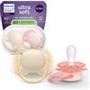 Philips Avent Succhietti Ultra Soft 0-6m Pastello Crema e Rosa, a base vegetale - Set da 2 ciucci - Philips Avent