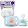 Philips Avent Succhietti Ultra Start 0-2m Pastello Verde e Blu con Decorazioni, a base vegetale - Set da 2 ciucci - Philips Avent