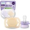 Philips Avent Succhietti Ultra Start 0-2m Day Pastello Giallo e Viola, a base vegetale - Set da 2 ciucci - Philips Avent
