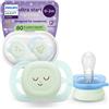 Philips Avent Succhietti Ultra Start 0-2m Night Pastello Verde e Blu Smile e Sleep, a base vegetale - Set da 2 ciucci - Philips Avent