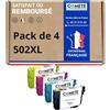 COMETE CONSOMMABLE COMETE - 502XL - 4 Cartucce d'Inchiostro Sostituzione per EPSON 502 XL per Stampante Epson XP-5100 XP-5105 XP5100 Workforce WF-2860DWF WF-2860 WF-2865 (1 Nero 1 Ciano 1 Magenta 1 Giallo)