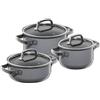 WMF Fusiontec Mineral - Set di pentole a induzione, 3 pezzi, con coperchio in vetro, ceramica high-tech, resistente al forno, antigraffio, made in Germany, lavabile in lavastoviglie, Platinum