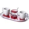 Omada Design Set 2 Tazzine Caffè in porcellana con Vassoio, Zuccheriera e Cucchiaino in acrilico trasparente, Made in Italy, Linea Crystal, Rosso