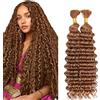 Lakaisa Deep Wave Bulk Human Braiding Hair for Boho Braids Tessitura Capelli Umani Naturali Total 100g 2 Bundles 34 34 Pollici Human Hair Extension Unprocessed No Weft #30 Light Brown for Women