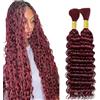Lakaisa Deep Wave Bulk Human Braiding Hair for Boho Braids Tessitura Capelli Umani Naturali Total 100g 2 Bundles 34 34 Pollici Human Hair Extension Unprocessed No Weft #99J Burgundy for Women