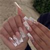 Angwis 24 unghie finte lunghe quadrate con bordo bianco con bordo bianco, con strass 3D, design floreale, colla rimovibile su copertura completa, accessori per nail art per donne
