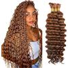 Tuheerst 30 30 30 Pollici Deep Wave Bulk hair for Braiding #30 Light Brown capelli umani 3 Bundles/Pack No Weft Premium Braiding Hair Extensions for Boho Braids With Minimal Tangle