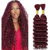 Lakaisa Deep Wave Bulk Human Braiding Hair for Boho Braids Tessitura Capelli Umani Naturali Total 100g 2 Bundles 32 32 Pollici Human Hair Extension Unprocessed No Weft #99J Burgundy for Women