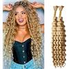 Lakaisa Deep Wave Bulk Human Braiding Hair for Boho Braids Tessitura Capelli Umani Naturali Total 100g 2 Bundles 30 30 Pollici Human Hair Extension Unprocessed No Weft P27/613 Highlight Blonde