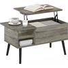 Furinno JENSEN Tavolino da caffè con piano sollevabile con ripiano contenitore, ripiano laterale e vano nascosto, per soggiorno, Rovere grigio