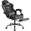 Sweetcrispy Sedia da gaming, con poggiapiedi, poggiatesta lombare, ergonomica, in policarbonato, altezza regolabile, colore grigio