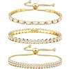 JeweBella 3 Pezzi Tennis Bracciale Donna Set Glitterato Diamanti Zirconia Cubica Bracciale Regolabile Impilabile Bracciale Tennis Donna Argento Oro