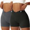 NIBESSER Pantaloncini Donna Sportivi Push Up Leggins Corti Donna a Vita Alta Incrociata Shorts Donna Sportivi Senza Cuciture Aderenti Elasticizzati per Palestra Fitness Corsa Yoga, Nero+Grigio, S