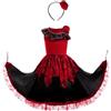Lito Angels Vestito Flamenco Spagnolo per Ragazze Abito Lungo Rosso e Nero con Fiocco Capelli Costume da Ballo per Carnevale Spettacoli Età 8-9 Anni 134