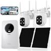 REIGY 4MP Kit Videosorveglianza Wifi Esterno Senza FIli, 10CH Sistema Sicurezza Batteria con Pannello Solare e Scheda SD da 64 GB, 2x PT VideoCamera, Rilevazione di Movimento PIR, Audio a 2 Vie, IP65