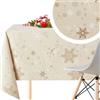 KP HOME Natale Tovaglia Plastificata Rettangolare 250 x 140 cm - Elegant Beige Tovaglia PVC con Fiocchi di Neve, Stelle e Decori Dorate, Impermeabile e Facile da Pulire, Grande para 8 Posti