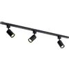 Qub Focus III, illuminazione ferroviaria monofase, GU10, 100 cm, forma I, 3 faretti, sistema ferroviario, colore nero