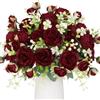 Floweroyal 4 mazzi di peonie artificiali, fiori di vino rosso, peonie di seta, mazzi di fiori per matrimonio, festa, centrotavola, composizioni floreali, decorazione per la casa, cucina