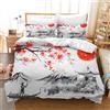 CXYXHW Set di biancheria da letto con motivo fiori di ciliegio 3 pezzi, copripiumino giapponese in microfibra, cerniera 2 federe