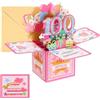 PATIKIL Carta Compleanno 100° Carta Compleanno Pop-Out Divertente Rosa | Carta Compleanno Felice Dolce 3D Biglietto Auguri e Busta, per Donne Ragazze Mamma Regali Migliore Amica, Compleanno