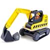 Hape Escavatore scava e raccogli| Escavatore giocattolo in legno !| Con torretta rotante a 360°, pala mobile, operaio e vano portaoggetti | Veicolo educativo da costruzione per bambini