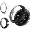 Haofun 2 Pezzi Cover per Google Pixel Watch 4 45mm, con 9H HD Ultra Vetro Temperato Pellicola Protettiva, PC Protettiva Custodia, Protezione Completa - Nero + Trasparente