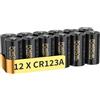 POWEROWL Batterie CR123A, 3 V, al litio, 12 pezzi, potenza di lunga durata, 1500 mAh, 3 Volt, 123 C123 CR17345