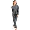 TRAMAS+ Pigiama Donna Mezza Stagione, Pigiama a Costine Donna, Completo con Maglietta a Maniche Lunghe e Pantaloni Lunghi con Vita Regolabile Caldo, Completo per Donna - S, Gris Marengo