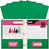 Better Office Products - Cartelline portadocumenti a 2 tasche con rebbi, confezione da 50 pezzi, con 3 clip in metallo, colore verde