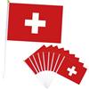 YAAVAAW 10 piccole bandiere della Svizzera su bastoncini per decorazioni Oly 2024, mini bandiere a bastone tenute in mano per Oly2024, decorazioni per feste di calcio e eventi sportivi