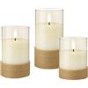 goobay Set di 3 candele LED in vetro, colore bianco, con timer e stoppino 3D, candele in vetro avvolte in canapa per una decorazione elegante, funzionano a batterie, 77773