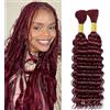 Lakaisa Deep Wave Bulk Human Braiding Hair for Boho Braids Tessitura Capelli Umani Naturali Total 100g 2 Bundles 14 14 Pollici Human Hair Extension Unprocessed No Weft #99J Burgundy for Women