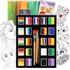 Bowitzki Set di 21 colori Split Cake Face Paint Kit Professional Face Painting Kit Kids Adults 10g One Stroke Stencil Brush Practice Board Guide Book Non Toxic Rainbow Body Makeup Halloween Christmas