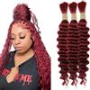 Tuheerst 30 30 30 Pollici Deep Wave Bulk hair for Braiding #99j Burgundy capelli umani 3 Bundles/Pack No Weft Premium Braiding Hair Extensions for Boho Braids With Minimal Tangle