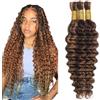 Tuheerst 30 30 30 Pollici Deep Wave Bulk hair for Braiding P4/30 Light Brown capelli umani 3 Bundles/Pack No Weft Premium Braiding Hair Extensions for Boho Braids With Minimal Tangle