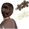 QUUPY 2 fermagli per capelli opachi a forma di fiore, accessori per donne e ragazze, per capelli spessi (bianco + caffè)