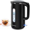 Aigostar Bollitore Elettrico Doppia Parete Antiscottatura, 1,7L Bollitore Acqua Elettrico, Acciaio Inox 304, 2200W Rapido, Visualizzazione del Livello Dell'acqua, Base 360°, Senza BPA, Nero -