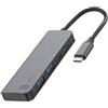 Cellularline HUB STARTER, Hub 4 porte, Ricarica e Trasferimento Dati, Elegante e resistente, 2 porte USB-A e 1 tipo C per dati e carica, Porta USB-C Power Delivery fino a 100W, Grigio metallico