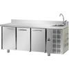 TAVOLO REFRIGERATO GN 1/1 A TEMPERATURA NORMALE CON 3 PORTE, PIANO, LAVELLO E ALZATINA