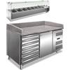 Banco pizza 1 porta con cassettiera, piano di lavoro in granito e vetrina refrigerata ingredienti PKV16