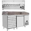 Banco pizza refrigerato 1 porta e cassettiera classe A con piano in granito e vetrina ingredienti | 151 x 80 x 150,5 H cm