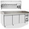 Banco pizza refrigerato 3 porte con piano in granito e vetrina ingredienti | 201 x 80 x 150,5 H cm