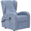 POLTRONE ITALIA Poltrona Relax Elettrica 2 motori, reclinazione indipendente schienale pediera 4 ruote poggiatesta laterali seduta indeformabile microfibra alzapersona anziani Azzurro