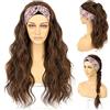 Sapphirewigs Parrucca ondulata sintetica lunga ondulata marrone chiaro con fascia per capelli da donna, senza colla, dall'aspetto naturale, densità 150%, 66 cm