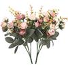 Duovlo Bouquet di fiori artificiali con 7 rami, 21 boccioli, mini rose, per matrimonio, casa, ufficio, confezione da 2 (2 pezzi rosa)