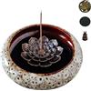 KOPYFANTAP Bruciatore di Incenso Ceramica con Portaincenso di Loto, Bianco | Incensiere con Supporto a Forma di Zucca e Coperchio per Bastoncini, Incenso Conico, Yoga, Meditazione, Decorazione Domestica